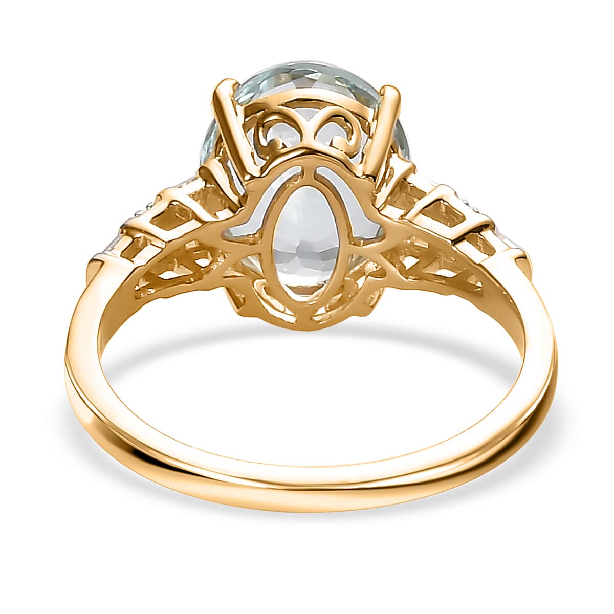 Luxoro 14K Yellow Gold AAA Mangoro Aquamarine and G-H I3 Diamond Ring (Size 6.5) 3.25 ctw image number 4