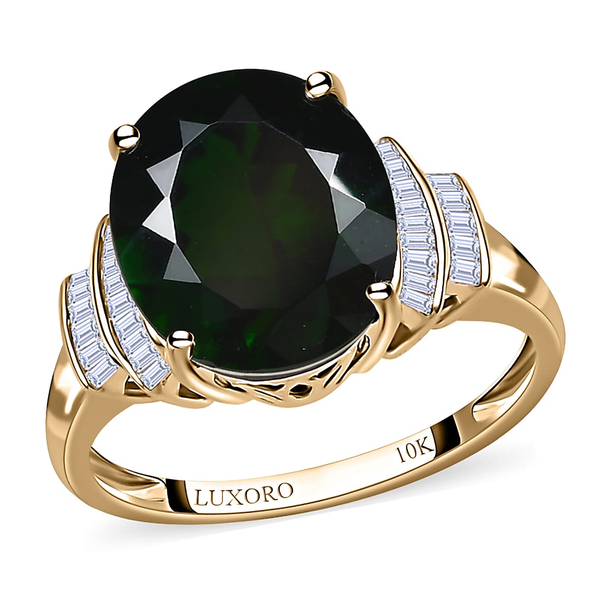 Luxoro 10K Yellow Gold Premium Natural Chrome Diopside and G-H I3 Diamond Ring (Size 5.0) 2.85 Grams 5.15 ctw