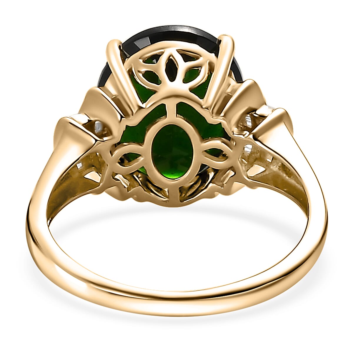 Luxoro 10K Yellow Gold Premium Natural Chrome Diopside and G-H I3 Diamond Ring (Size 5.0) 2.85 Grams 5.15 ctw