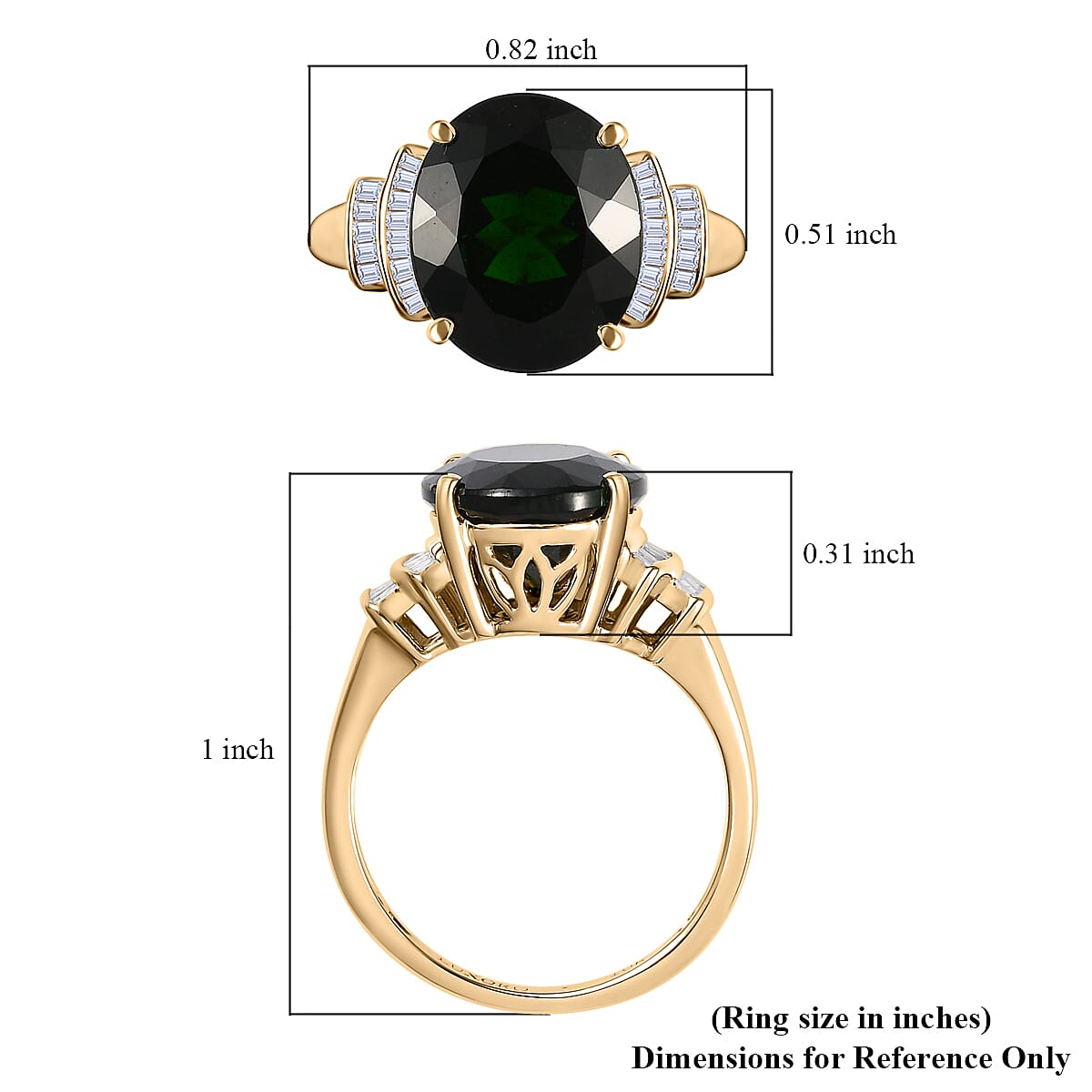 Luxoro 10K Yellow Gold Premium Natural Chrome Diopside and G-H I3 Diamond Ring (Size 5.0) 2.85 Grams 5.15 ctw