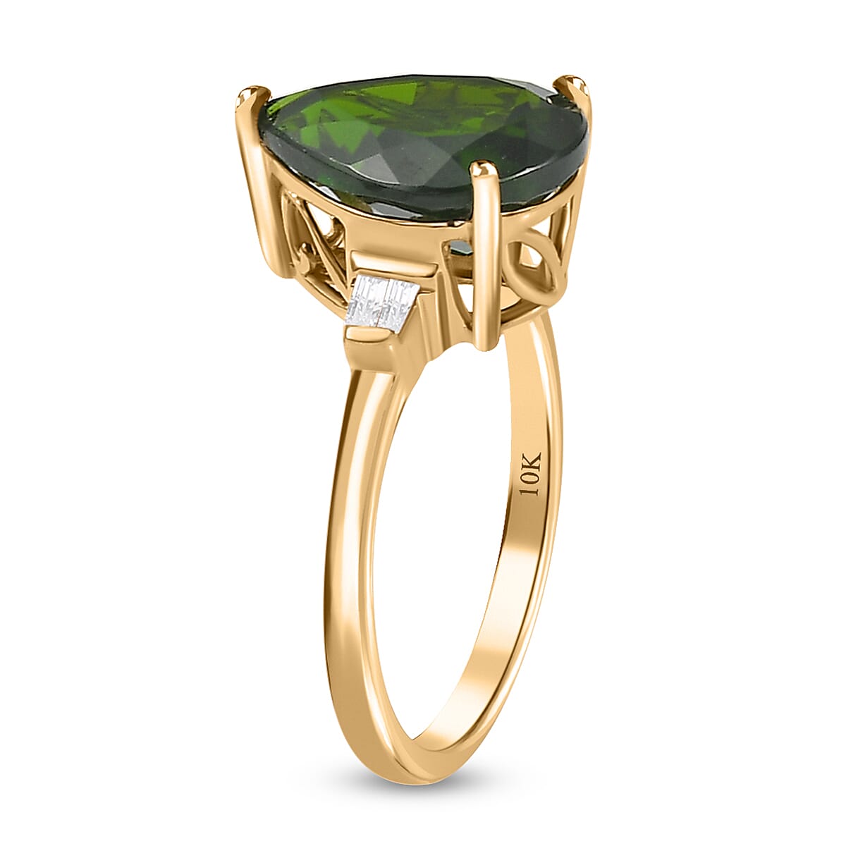 Luxoro 10K Yellow Gold Premium Chrome Diopside and G-H I3 Diamond Ring (Size 5.0) 4.35 ctw