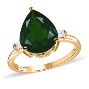 Luxoro 10K Yellow Gold Premium Chrome Diopside and G-H I3 Diamond Ring (Size 6.5) 4.35 ctw