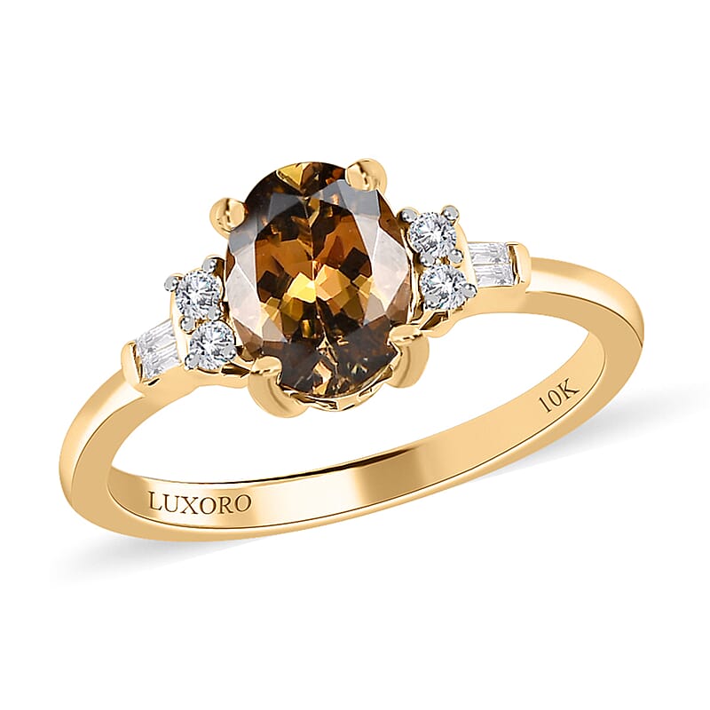 Luxoro 10K Yellow Gold Premium Golden Tanzanite and Diamond Ring (Size 5.0) 1.35 ctw