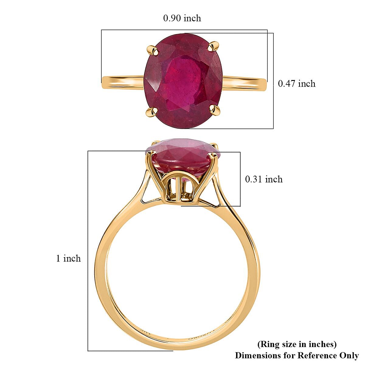Luxoro Premium Niassa Ruby Solitaire Ring, 10K Yellow Gold Ring, Ruby Ring, Wedding Ring, Rings For Her 5.60 ctw (Size 5)