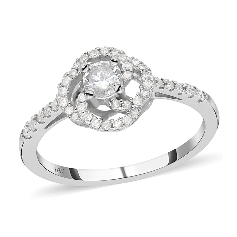 Luxoro 10K White Gold G-H I2-I3 Diamond Ring, Promise Rings (Size 7.5) 0.50 ctw