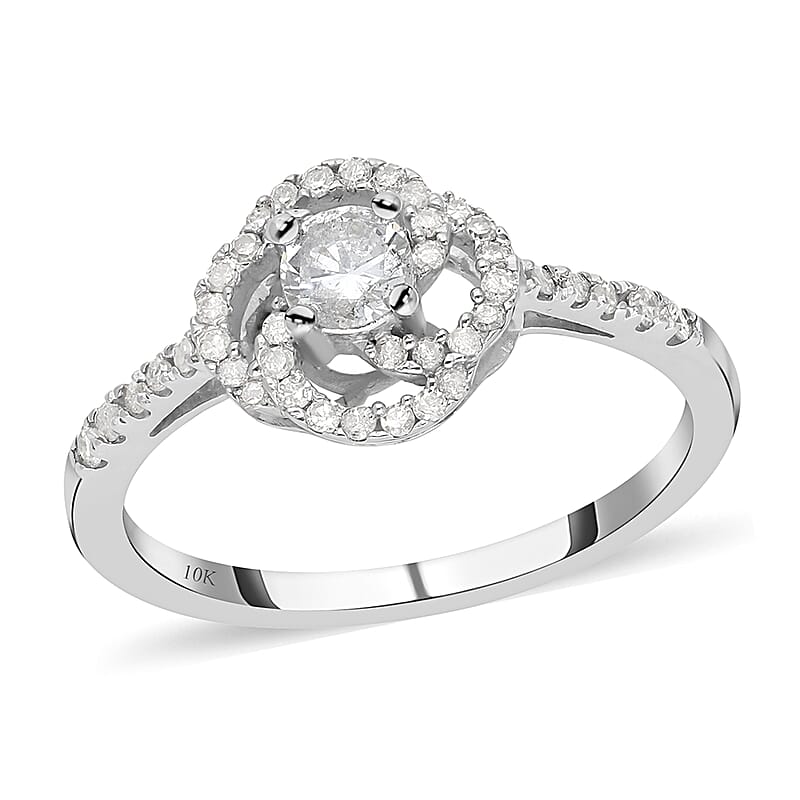 Luxoro 10K White Gold G-H I2-I3 Diamond Ring, Promise Rings (Size 12.0) 0.50 ctw