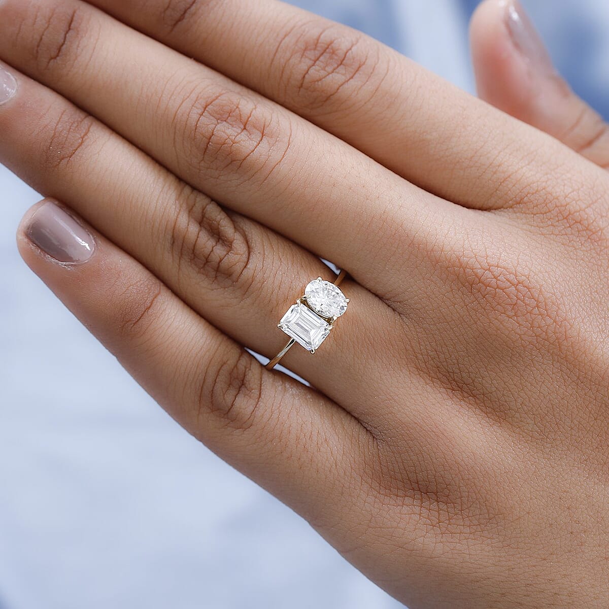 Luxoro 10K Yellow Gold Moissanite Toi Et Moi Ring 2.15 ctw (Size 7.5) image number 2