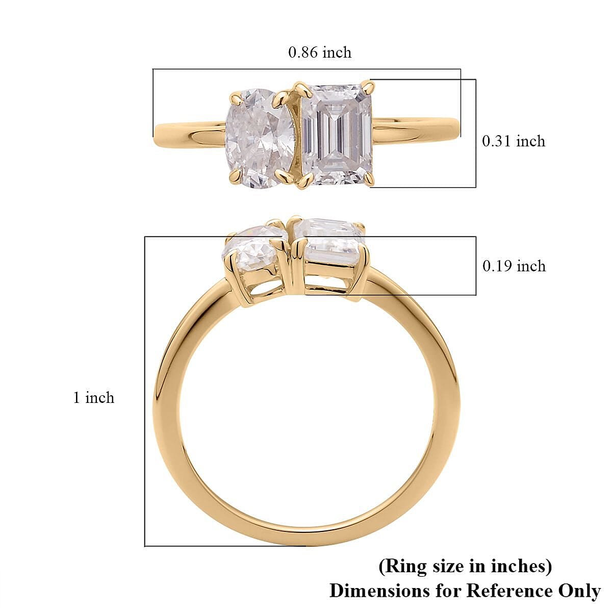Luxoro 10K Yellow Gold Moissanite Toi Et Moi Ring 2.15 ctw (Size 7.5) image number 5