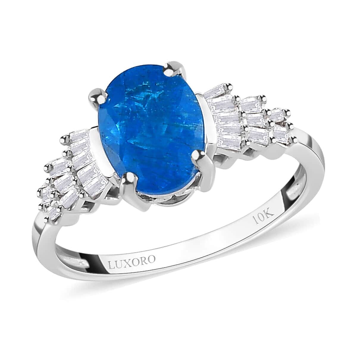 Luxoro 10K White Gold Premium Malgache Neon Apatite and Diamond Ring (Size 5.0) 2.10 ctw