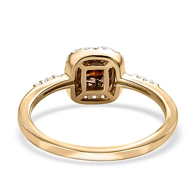 Luxoro 10K Yellow Gold Princess Cut Orange Diamond and White Diamond Halo Ring (Size 5.0) 0.50 ctw