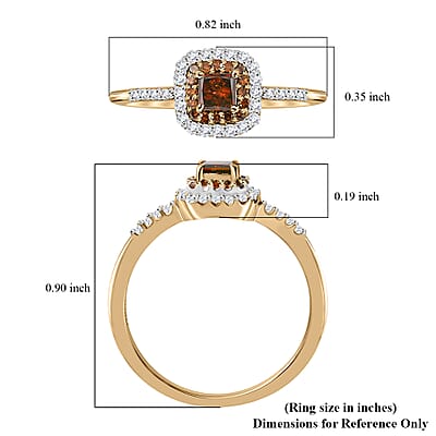 Luxoro 10K Yellow Gold Princess Cut Orange Diamond and White Diamond Halo Ring (Size 5.0) 0.50 ctw