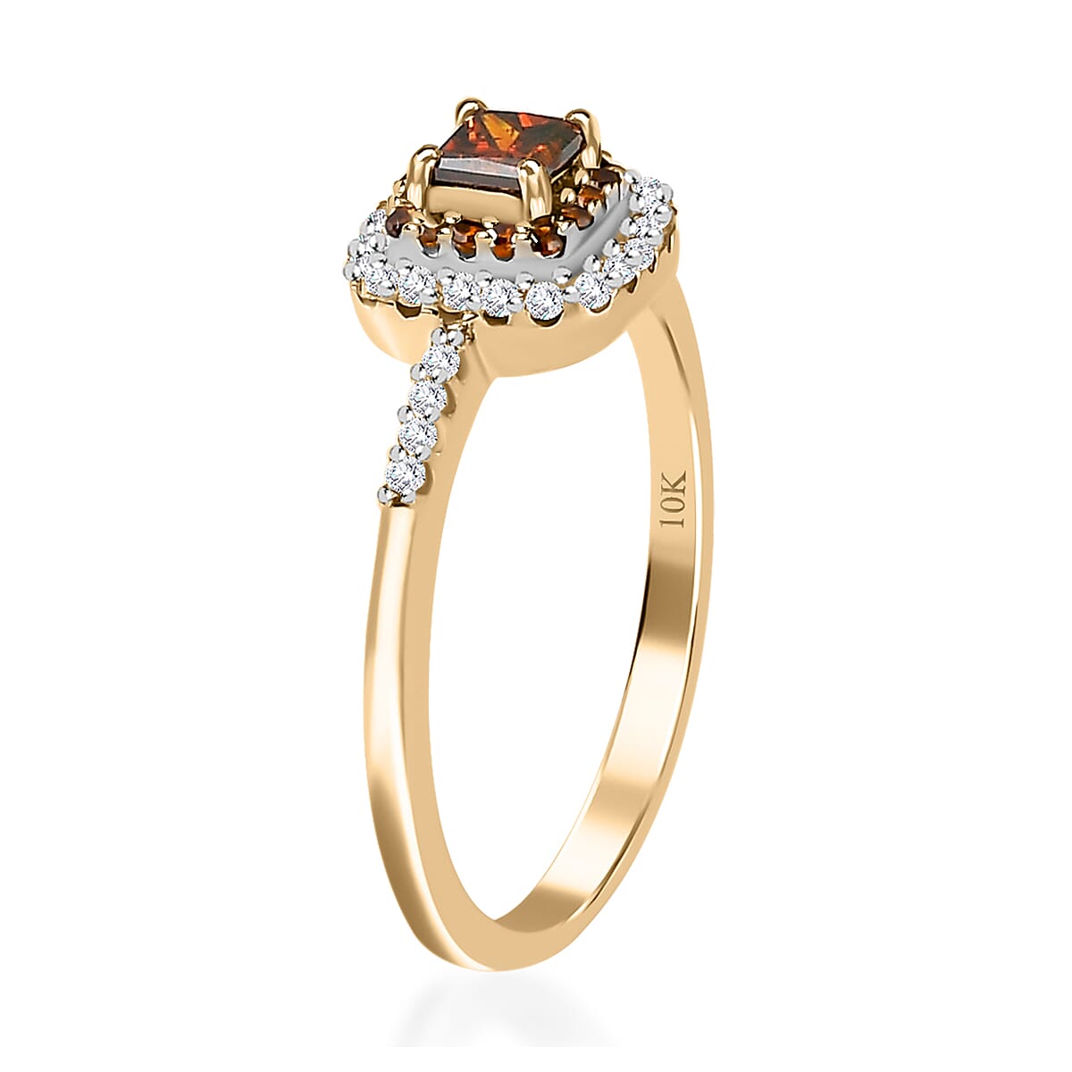 Luxoro 10K Yellow Gold Princess Cut Orange Diamond and White Diamond Halo Ring (Size 8.5) 0.50 ctw image number 3