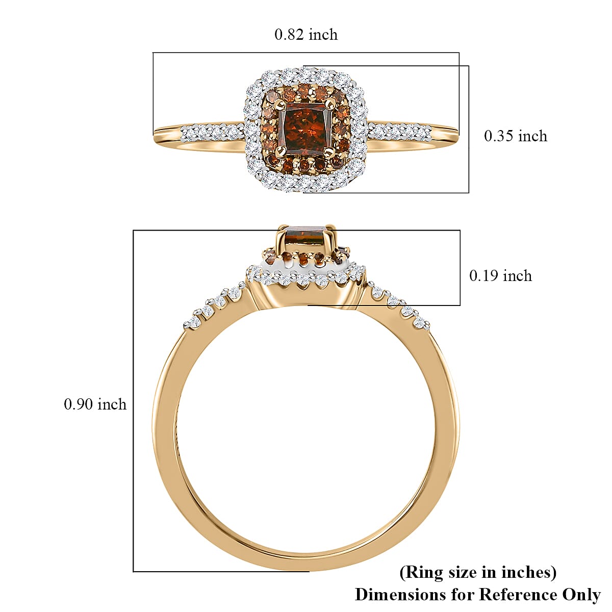 Luxoro 10K Yellow Gold Princess Cut Orange Diamond and White Diamond Halo Ring (Size 8.5) 0.50 ctw image number 5