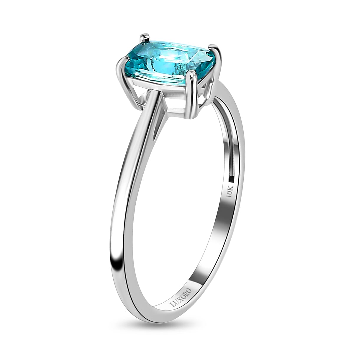 Luxoro 10K White Gold Premium Madagascar Paraiba Apatite Solitaire Ring (Size 10.5) 0.90 ctw image number 3