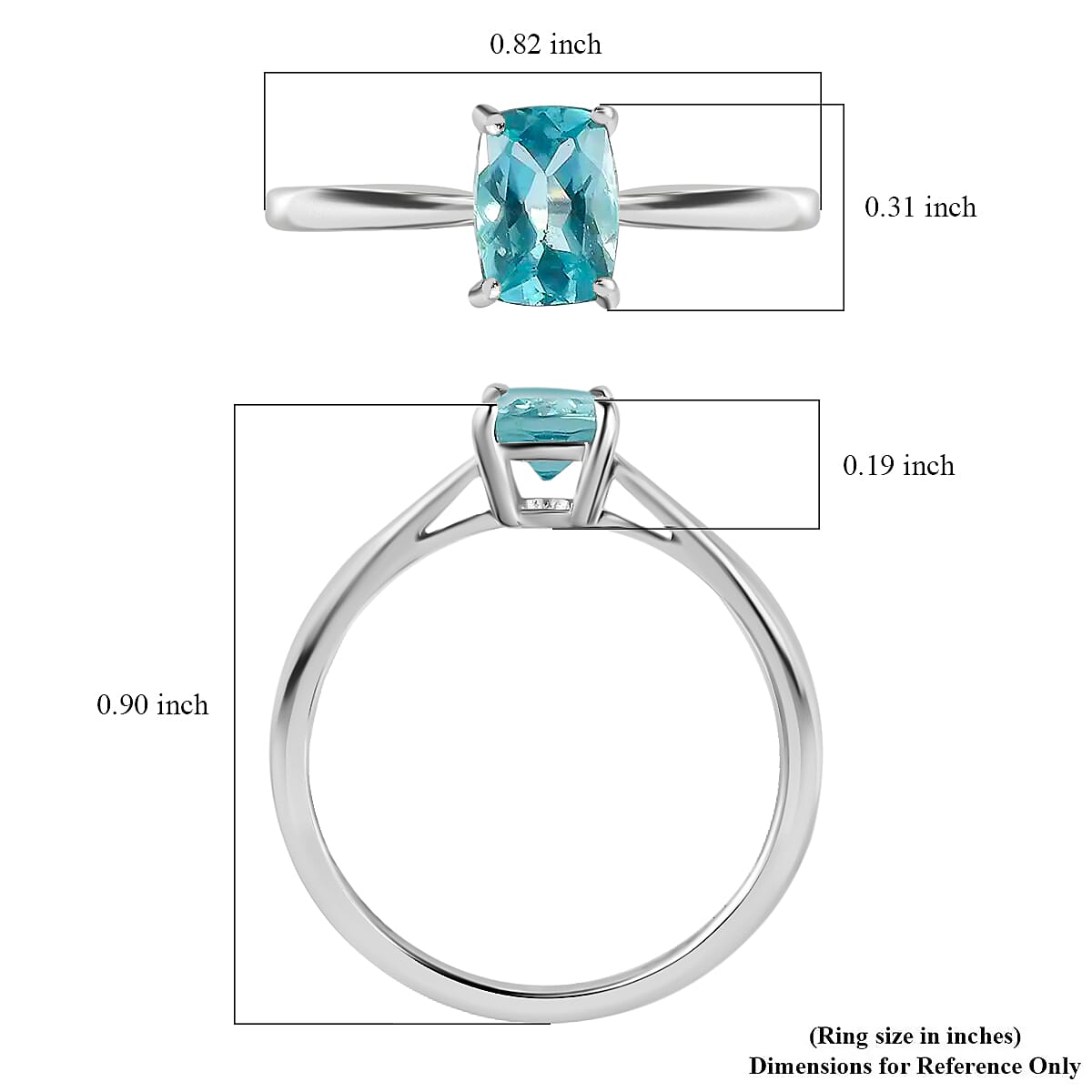 Luxoro 10K White Gold Premium Madagascar Paraiba Apatite Solitaire Ring (Size 10.5) 0.90 ctw image number 5