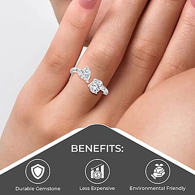 Luxoro Moissanite Bypass Ring, Heart and Oval Open Band Ring, 10K White Gold Ring, Oval Engagement Ring, Moissanite Jewelry 1.60 ctw