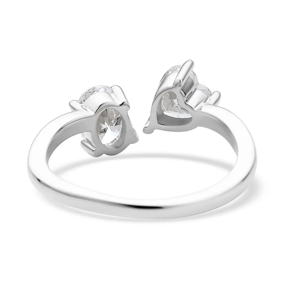 Luxoro Moissanite Bypass Ring, Heart and Oval Open Band Ring, 10K White Gold Ring, Oval Engagement Ring, Moissanite Jewelry 1.60 ctw