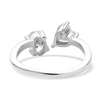 Luxoro Moissanite Bypass Ring, Heart and Oval Open Band Ring, 10K White Gold Ring, Oval Engagement Ring, Moissanite Jewelry 1.60 ctw