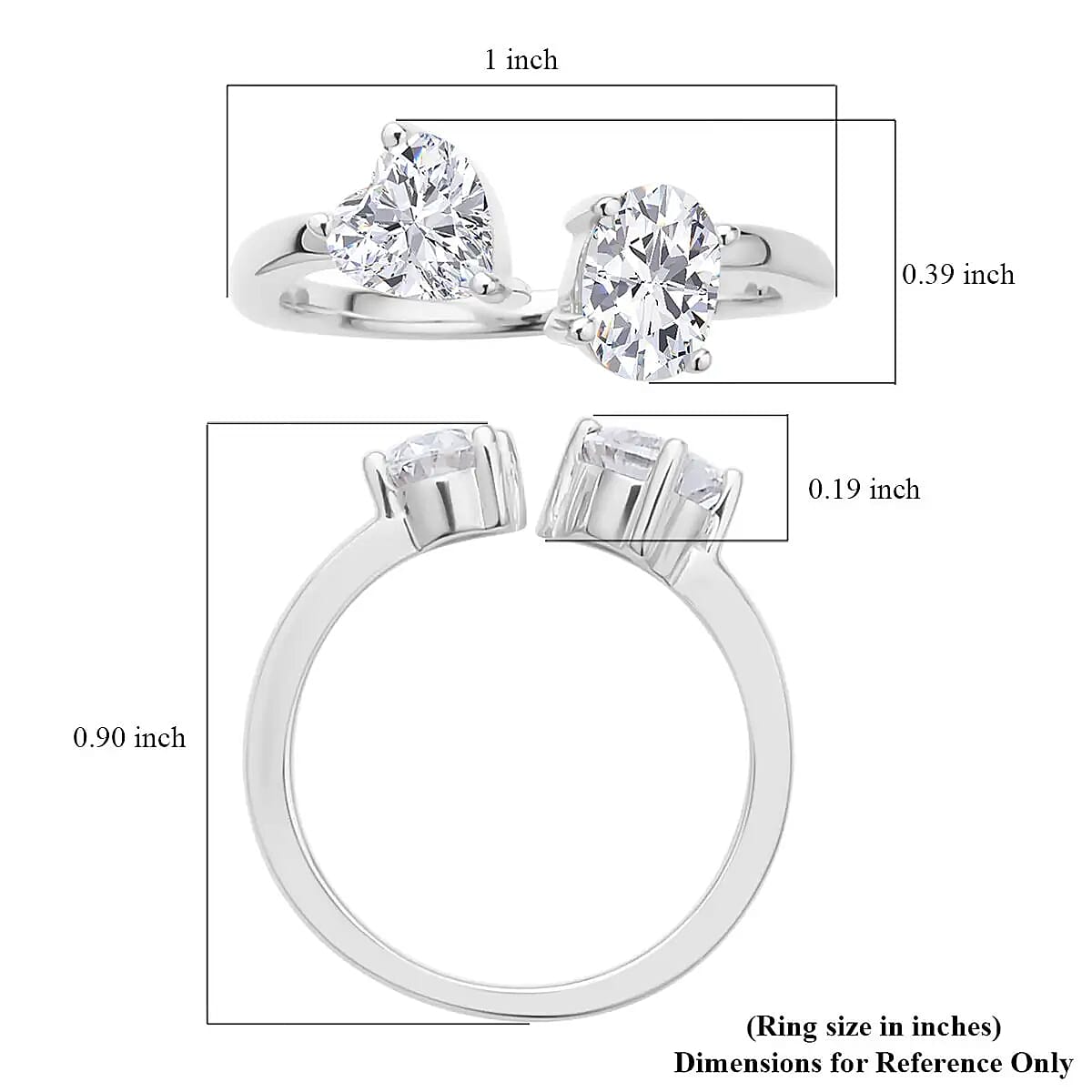 Luxoro Moissanite Bypass Ring, Heart and Oval Open Band Ring, 10K White Gold Ring, Oval Engagement Ring, Moissanite Jewelry 1.60 ctw