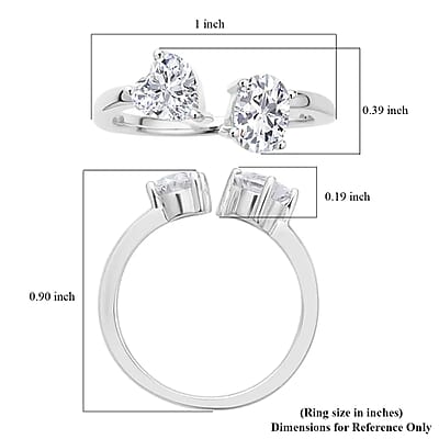 Luxoro Moissanite Bypass Ring, Heart and Oval Open Band Ring, 10K White Gold Ring, Oval Engagement Ring, Moissanite Jewelry 1.60 ctw