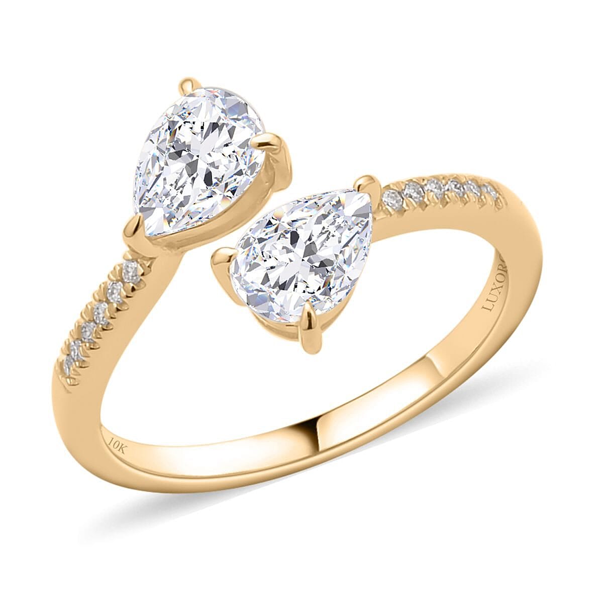 Luxoro 10K Yellow Gold Moissanite Bypass Ring (Size 5.0) 1.50 ctw