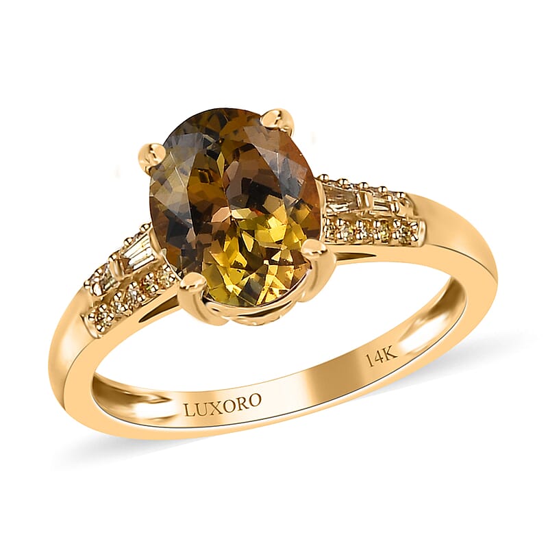 Luxoro 14K Yellow Gold Premium Golden Tanzanite and I3 Natural Yellow Diamond Ring (Size 5.0) 2.00 ctw