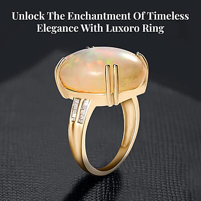Luxoro 10K Yellow Gold AAA Ethiopian Welo Opal and G-H I3 Diamond Ring (Size 5.0) 11.65 ctw