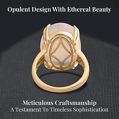 Luxoro 10K Yellow Gold AAA Ethiopian Welo Opal and G-H I3 Diamond Ring (Size 5.0) 11.65 ctw