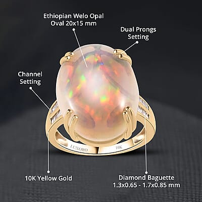 Luxoro 10K Yellow Gold AAA Ethiopian Welo Opal and G-H I3 Diamond Ring (Size 5.0) 11.65 ctw