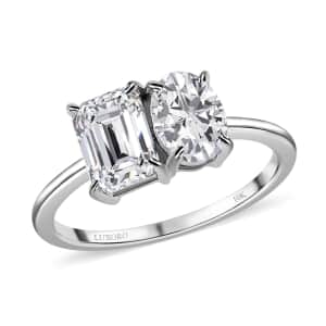 Luxoro 10K White Gold Moissanite Toi Et Moi Ring 2.15 ctw (Size 10.00)