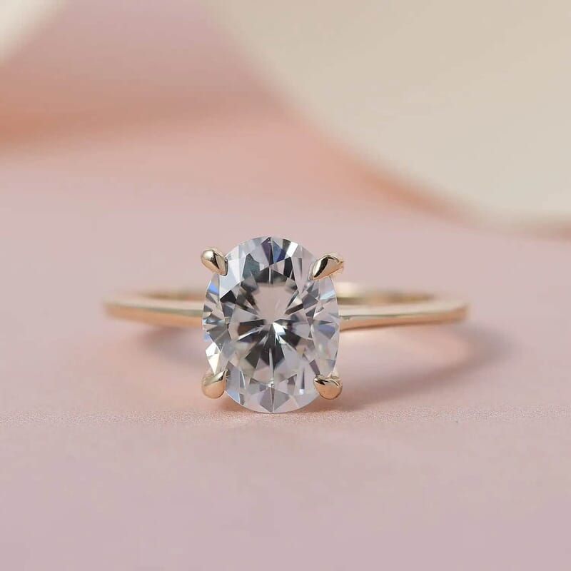 Luxoro 10K Yellow Gold Moissanite Solitaire Ring, Oval Engagement Ring (Size 5.0) 2 Grams 2.00 ctw