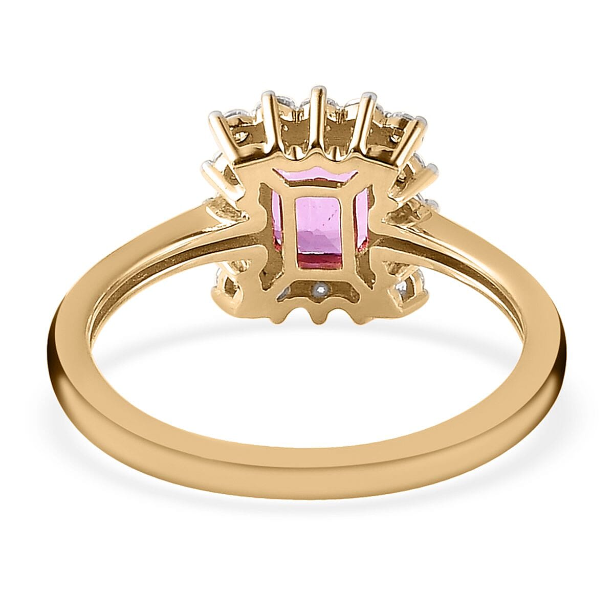 LUXORO 10K Rose Gold AAA Madagascar Pink Sapphire and Moissanite Halo Ring (Size 5.0) 1.40 ctw