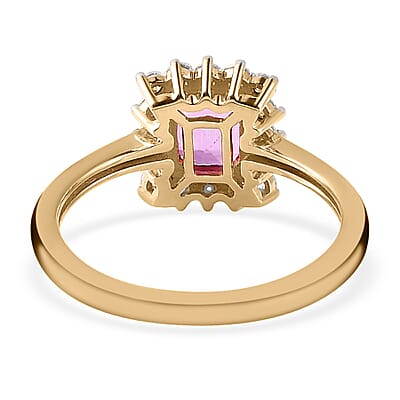 LUXORO 10K Rose Gold AAA Madagascar Pink Sapphire and Moissanite Halo Ring (Size 5.0) 1.40 ctw
