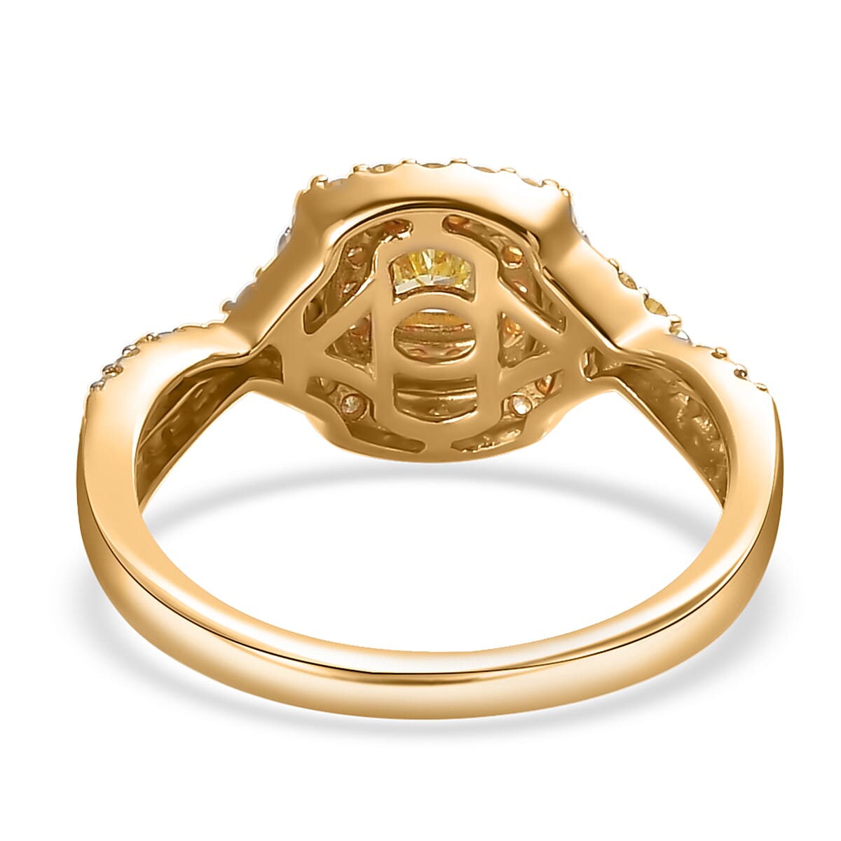 Luxoro 14K Yellow Gold I2-I3 Natural Yellow Diamond Halo Ring (Size 5.0) 1.00 ctw