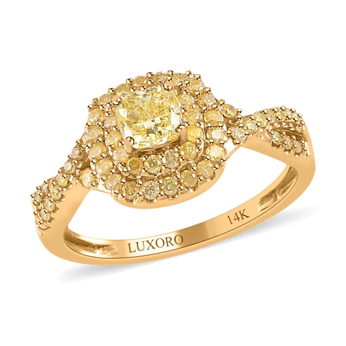 Luxoro 14K Yellow Gold I2-I3 Natural Yellow Diamond Halo Ring (Size 12.0) 1.00 ctw image number 0