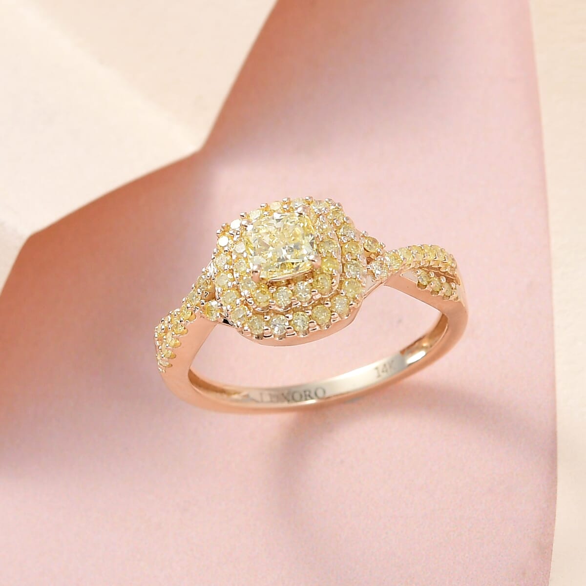 Luxoro 14K Yellow Gold I2-I3 Natural Yellow Diamond Halo Ring (Size 12.0) 1.00 ctw image number 1