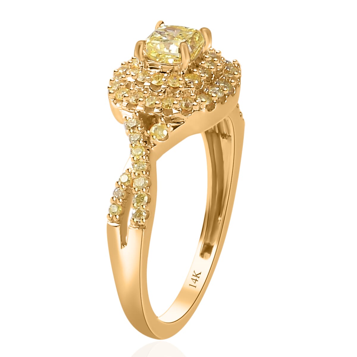 Luxoro 14K Yellow Gold I2-I3 Natural Yellow Diamond Halo Ring (Size 12.0) 1.00 ctw image number 3