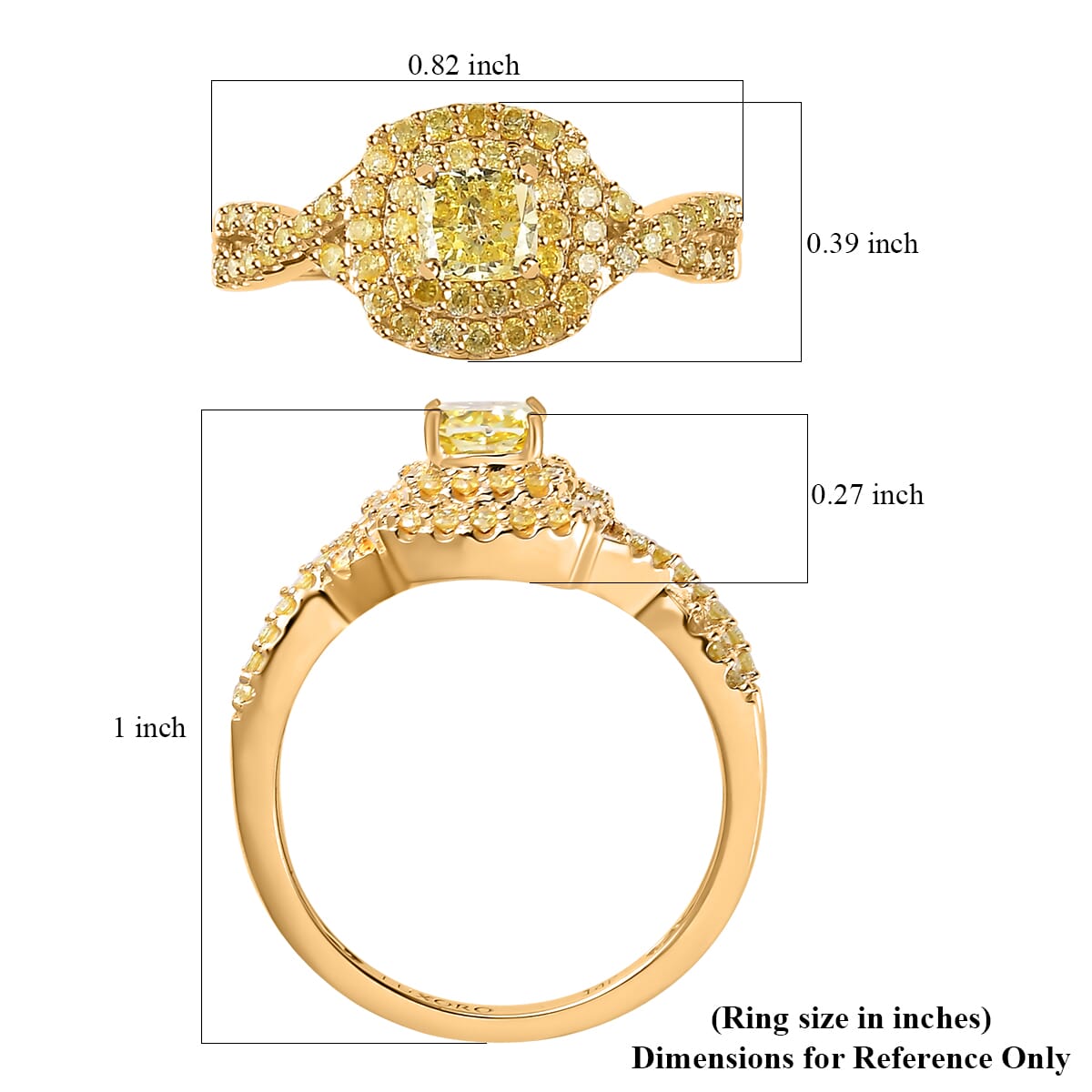 Luxoro 14K Yellow Gold I2-I3 Natural Yellow Diamond Halo Ring (Size 12.0) 1.00 ctw image number 5