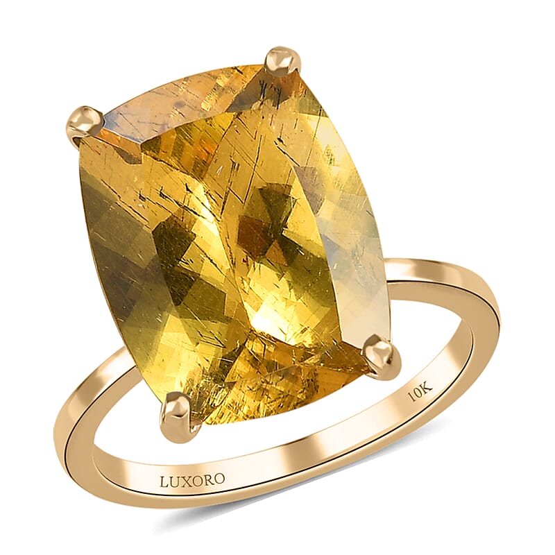 Luxoro 10K Yellow Gold Premium Brazilian Golden Apatite Solitaire Ring (Size 5.0) 11.10 ctw