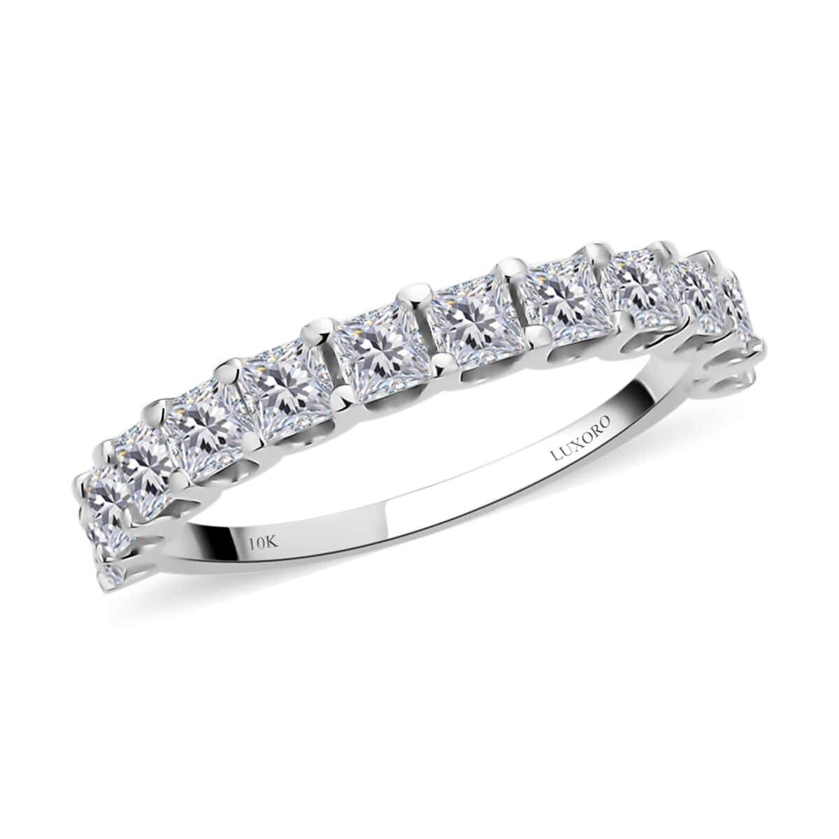 Luxoro 10K White Gold Moissanite Half Eternity Band Ring (Size 6.5) 1.90 ctw image number 0