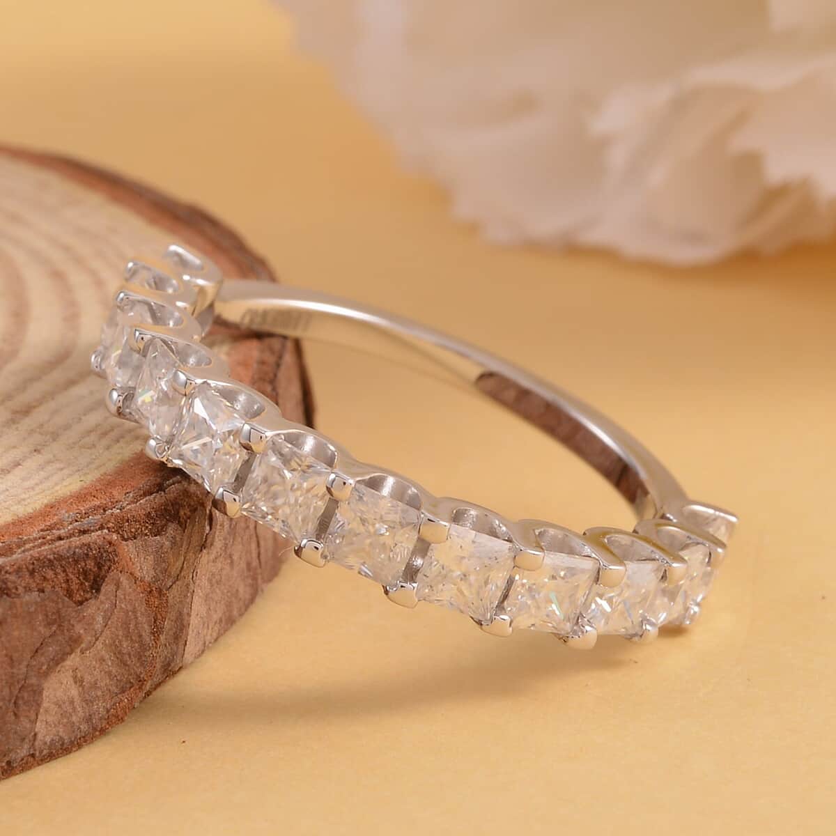 Luxoro 10K White Gold Moissanite Half Eternity Band Ring (Size 6.5) 1.90 ctw image number 1