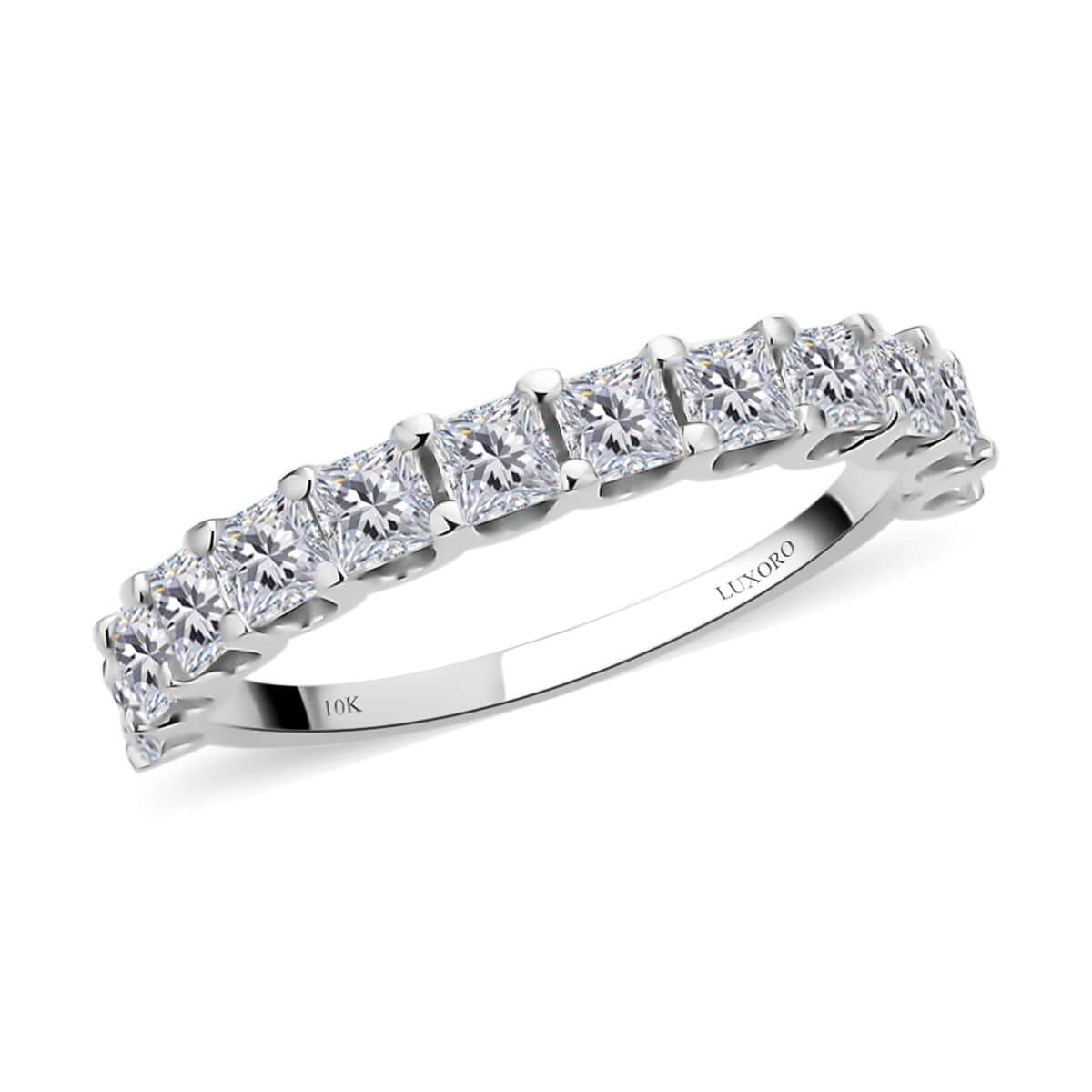 Luxoro 10K White Gold Moissanite Half Eternity Band Ring (Size 7.5) 1.90 ctw image number 0