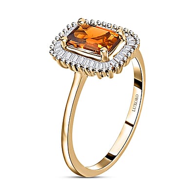LUXORO 10K Yellow Gold Premium Tanzanian Golden Tourmaline and Diamond Halo Ring (Size 5.0) 2.10 Grams 1.10 ctw