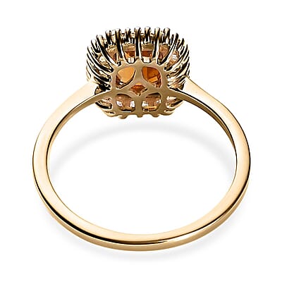 LUXORO 10K Yellow Gold Premium Tanzanian Golden Tourmaline and Diamond Halo Ring (Size 5.0) 2.10 Grams 1.10 ctw