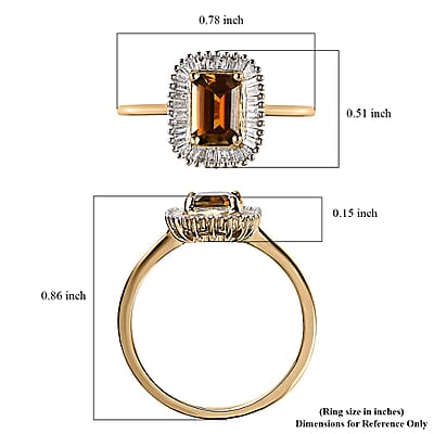 LUXORO 10K Yellow Gold Premium Tanzanian Golden Tourmaline and Diamond Halo Ring (Size 5.0) 2.10 Grams 1.10 ctw
