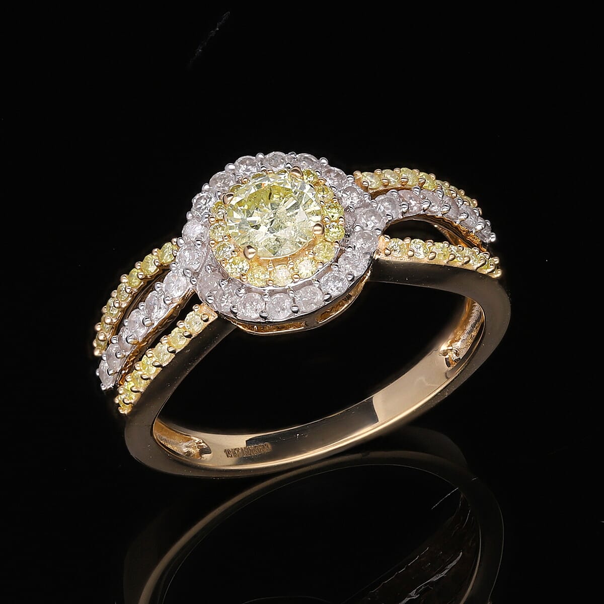 SGL Certified Luxoro 10K Yellow Gold Natural Yellow and White Diamond I2-I3 Ring (Size 7.5) 1.00 ctw image number 1