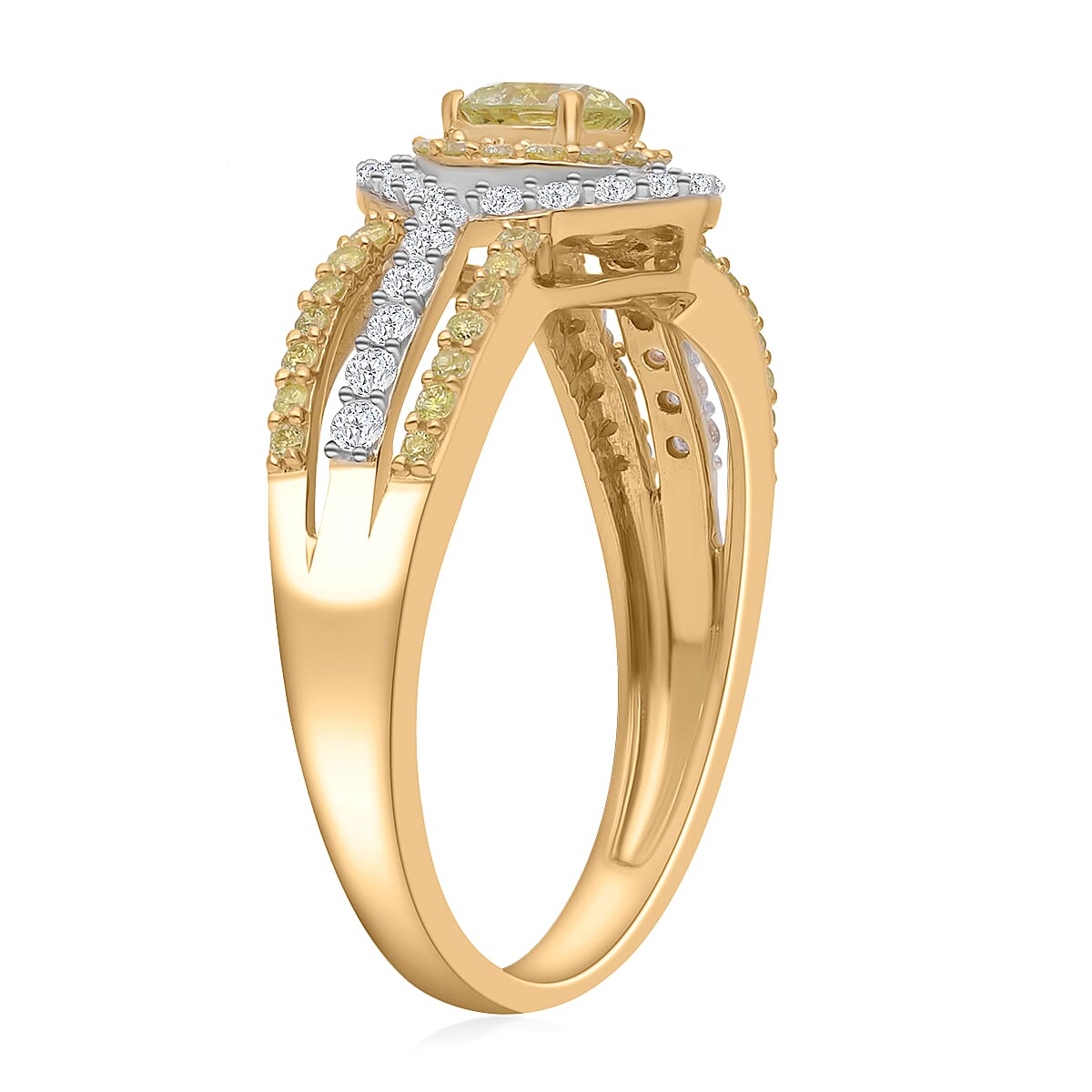 SGL Certified Luxoro 10K Yellow Gold Natural Yellow and White Diamond I2-I3 Ring (Size 7.5) 1.00 ctw image number 3