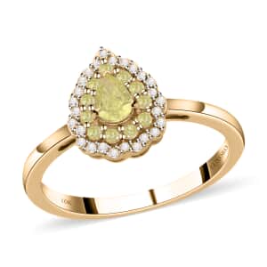 SGL Certified Luxoro 10K Yellow Gold I2-I3 Natural Yellow Diamond and White Diamond Ring (Size 11.0) 0.50 ctw