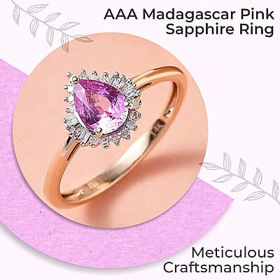 Luxoro AAA AAA Madagascar Pink Sapphire Ring, G-H I3 Diamond Accent Ring, Sapphire Halo Ring, 14K Rose Gold Ring, Wedding Ring, Gold Gifts, Gift For Her 1.90 Grams 0.90 ctw