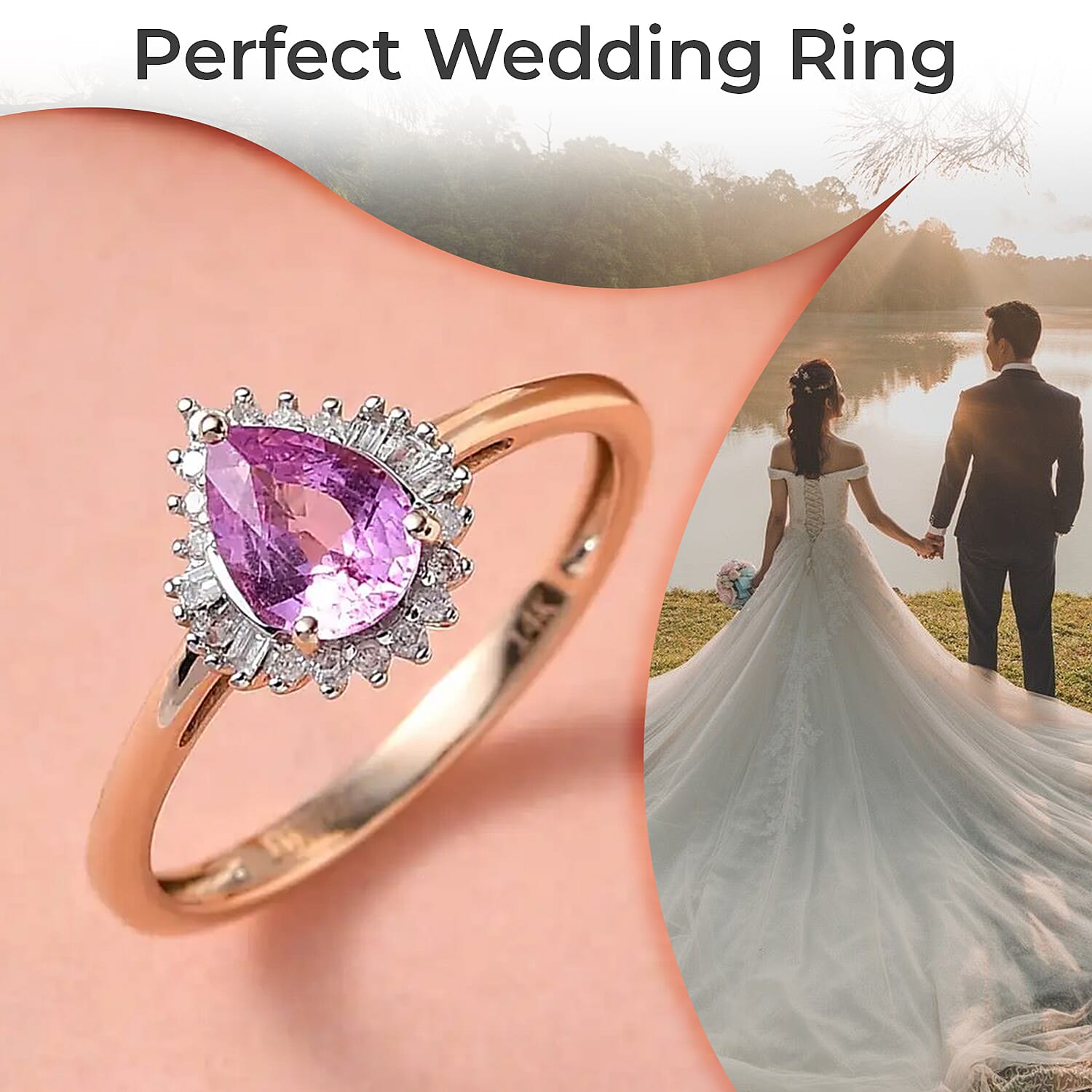 Luxoro AAA AAA Madagascar Pink Sapphire Ring, G-H I3 Diamond Accent Ring, Sapphire Halo Ring, 14K Rose Gold Ring, Wedding Ring, Gold Gifts, Gift For Her 1.90 Grams 0.90 ctw